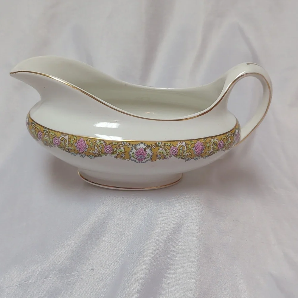 Antique 1890's John Maddox & Sons Porcelain Royal Vitreous Gravy Boat & Plate